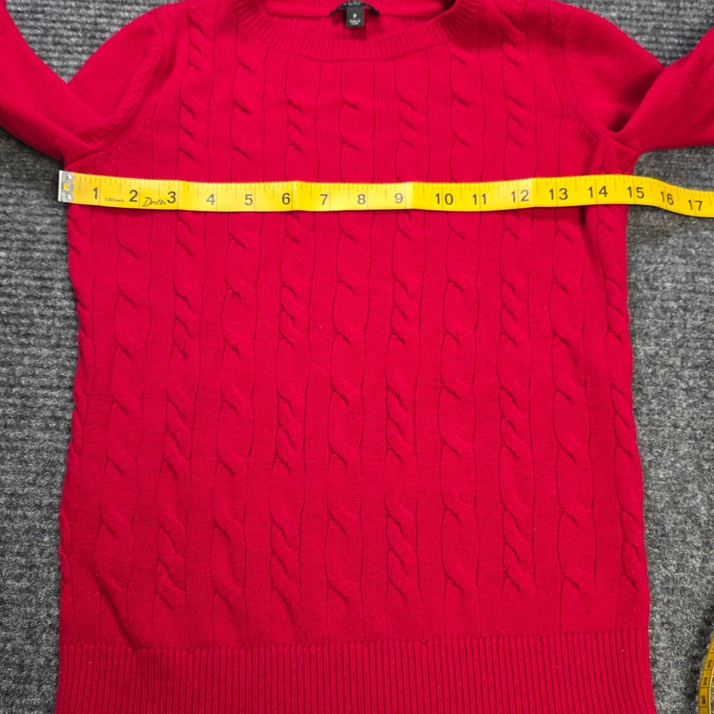Talbots Petites Cable Knit Sweater Women's Size P Red Button Cuff Crew Neck - Picture 6 of 7